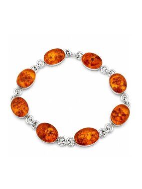Genuine 28 Cts Amber Bracelet Solid .925 Sterling Silver